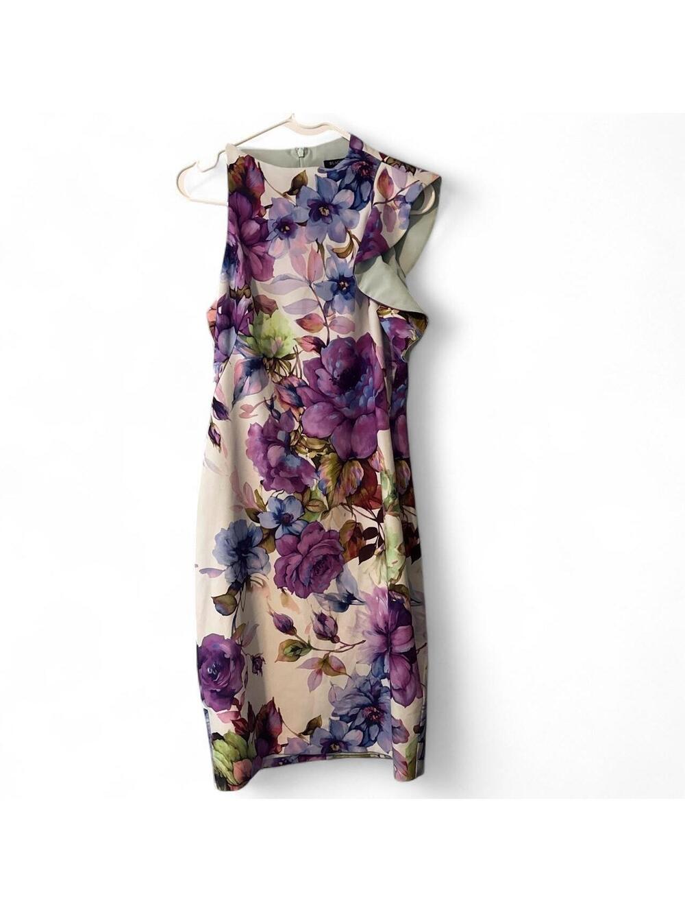 Black Halo Floral Sleeveless Sheath Dress in Purple and Cream